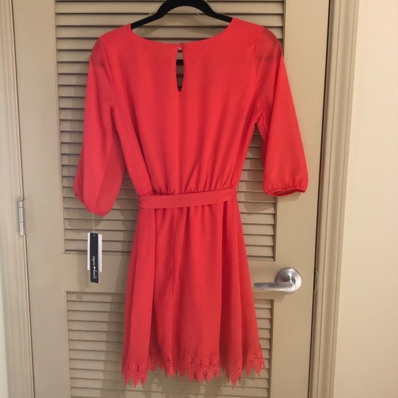 🆕 NÉW Coral Dress Sheer 3/4 Sleeves and Lace Hem - Picture 5 of 8